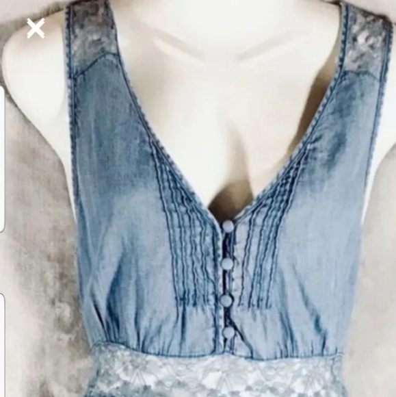 FREE PEOPLE DENIM LACE TOP - Picture 4 of 5